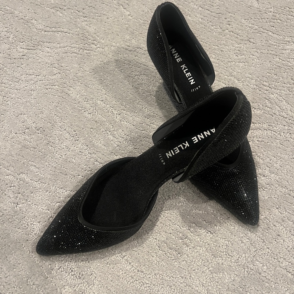 ANNE KLEIN Womens Black Glitter Pointed Toe Heel Pumps …worn once